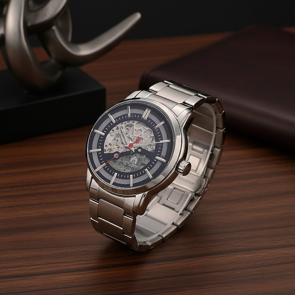 William Hunt London Limited Edition Automatic Skeleton Watch With 5 ATM Water Resistancy, Exhibition Back and Butterfly Buckle Clasp - 42MM Dial - White